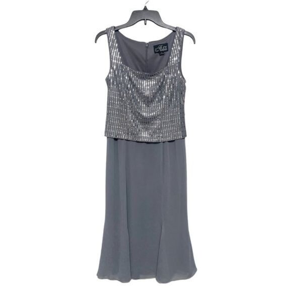 New ALEX EVENING Metallic Square Neckline Midi Dress 6 - Picture 4 of 9